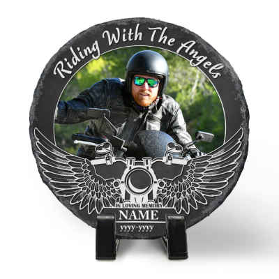 Motorcycle Headstones For Graves - Riding With The Angels Biker Custom Memorial Stone - Harley Davidson Memorial Gifts