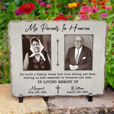 Custom Parents Memorial Picture Stone Slate - Memorial Gift for Loss of Parents - Personalized Parents Sympathy Gift - In Memory of Parents Gift