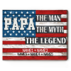 The Man The Myth The Legend - Custom Grandpa American Flag Sign With Grandkids Names - Patriotic Canvas Print - Patriotic Gifts For Men