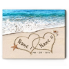 Heart In Sand Canvas With Names And Important Date - Custom Beach Engagement Gift - Coastal Valentine's Day Gift - Beach Bedroom Decor