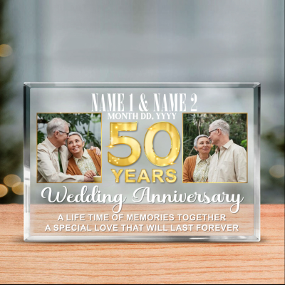 Personalized 50th Anniversary Photo Acrylic Plaque - 50 Gold Wedding Gifts For Parents - Golden Wedding Anniversary Keepsake Gift