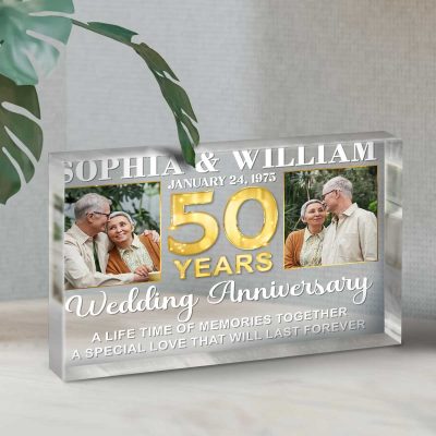 Personalized 50th Anniversary Photo Acrylic Plaque - 50 Gold Wedding Gifts For Parents - Golden Wedding Anniversary Keepsake Gift