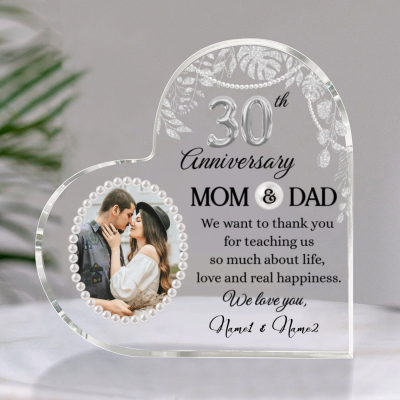 30th Anniversary Mom And Dad Personalized Acrylic Block - Silver Anniversary Gifts For Parents - 30 Years Anniversary Heart Plaque Keepsake