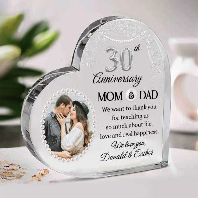 30th Anniversary Mom And Dad Personalized Acrylic Block - Silver Anniversary Gifts For Parents - 30 Years Anniversary Heart Plaque Keepsake