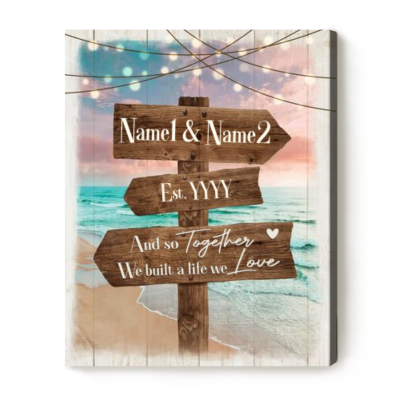 Street Sign Wedding Personalized Canvas Print With Names - Gifts For Newlyweds - Custom Valentines Anniversary Gift For Couple - Beach House Wall Art