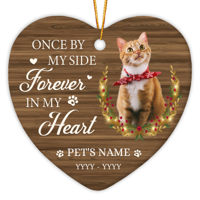 Once By My Side Forever In My Heart, Personalized Cat Memorial Ceramic Ornament, Sympathy Gift For Pet Owners Pet Lovers