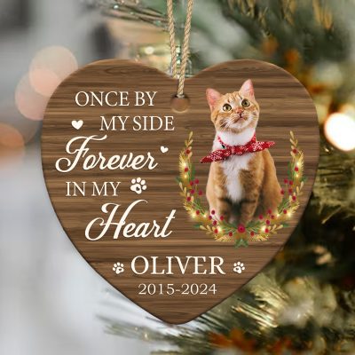 Once By My Side Forever In My Heart, Personalized Cat Memorial Ceramic Ornament, Sympathy Gift For Pet Owners Pet Lovers