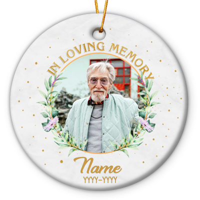 In Loving Memory - Personalized Photo Memorial Ceramic Ornament - Custom Remembrance Christmas Tree Ornament - Dad Loss Ornament