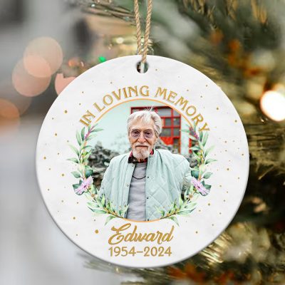 In Loving Memory - Personalized Photo Memorial Ceramic Ornament - Custom Remembrance Christmas Tree Ornament - Dad Loss Ornament