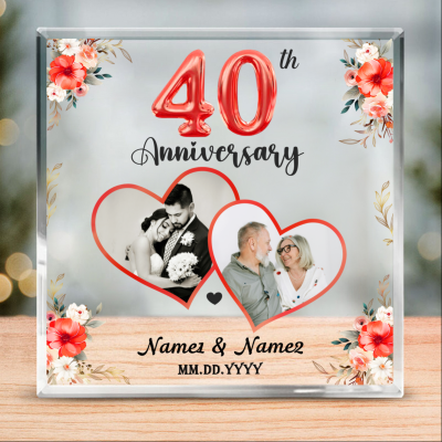 40th Anniversary Personalized Photo Acrylic Block - Custom 40 Years Anniversary Gift For Parents - 40th Ruby Anniversary Plaque Keepsake