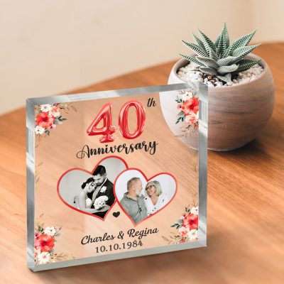 40th Anniversary Personalized Photo Acrylic Block - Custom 40 Years Anniversary Gift For Parents - 40th Ruby Anniversary Plaque Keepsake