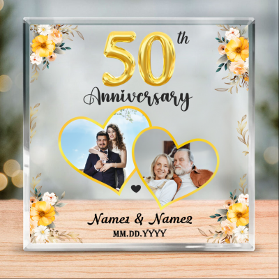 50th Anniversary Personalized Picture Acrylic Block - Custom 50 Years Anniversary Gift For Parents - 50th Golden Wedding Anniversary Keepsake