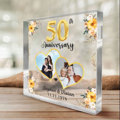 50th Anniversary Personalized Picture Acrylic Block - Custom 50 Years Anniversary Gift For Parents - 50th Golden Wedding Anniversary Keepsake