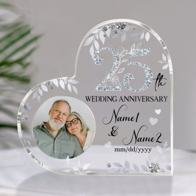 BEST SELLERS 99 Custom 25 Year Anniversary Heart Acrylic Block - Personalized Parents 25th Anniversary Gift - Silver Anniversary Present