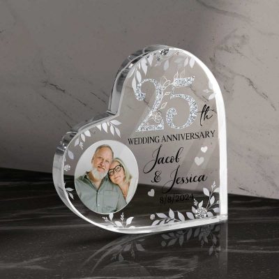 BEST SELLERS 100 Custom 25 Year Anniversary Heart Acrylic Block - Personalized Parents 25th Anniversary Gift - Silver Anniversary Present