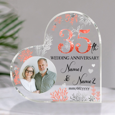 35th Wedding Anniversary Custom Acrylic Plaque - Personalized Gift for Parents 35 Year Wedding Anniversary - Coral Wedding Anniversary Keepsake
