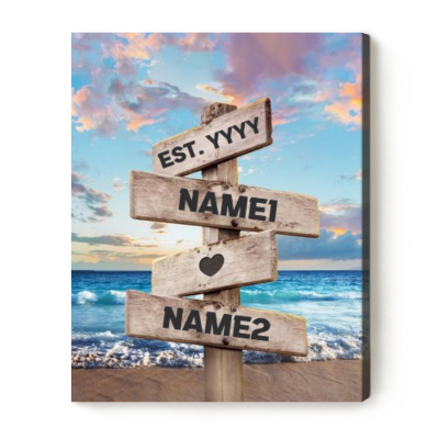 Personalized Couple Name Street Sign On The Beach - Street Sign Wedding Custom Canvas Print - Custom Anniversary Gift For Couple - Valentines Day Gift