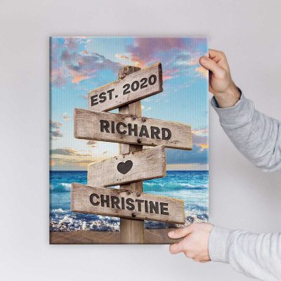 Personalized Couple Name Street Sign On The Beach - Street Sign Wedding Custom Canvas Print - Custom Wedding Anniversary Gifts For Couples