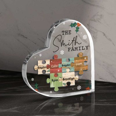 Pieces Of Our Family - Personalized Family Puzzle Piece Acrylic Plaque - Gift For Family Christmas - 2024 Family Keepsake Christmas Plaque
