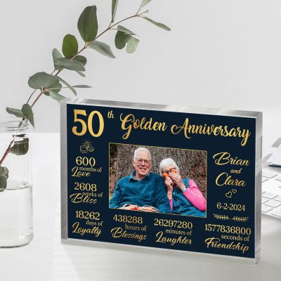 50th Golden Anniversary Personalized Photo Acrylic Plaque - 50 Years Wedding Anniversary Gifts For Parents - 50th Anniversary Keepsake Gifts