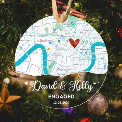 Custom Location Map Engagement Acrylic Ornament - Engaged Ornament Christmas Gift - Personalized Map Gifts For Newly Engaged Couple