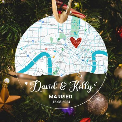 Personalized Location Map Married Acrylic Ornament - Newlywed Couples Keepsake Ornament - Custom Map Wedding Gifts For The Couple