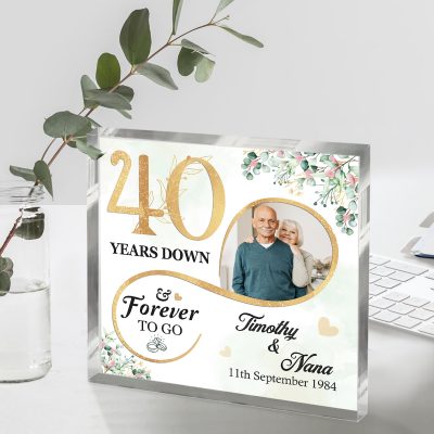 40 Years Down Forever To Go Custom Square Acrylic Block - 40th Anniversary Gift For Parents - 40 Year Anniversary Gift