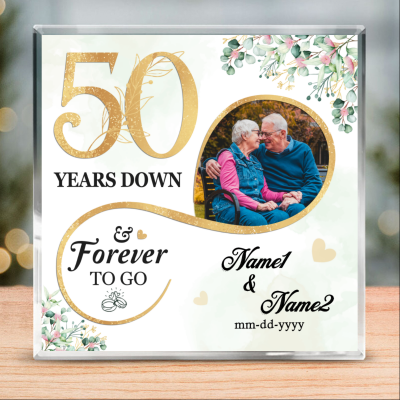 50 Years Down Forever To Go Custom Square Acrylic Block - 50th Wedding Anniversary Gifts For Parents - Golden Anniversary Gifts