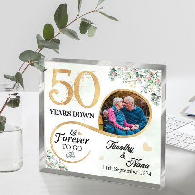 50 Years Down Forever To Go Custom Square Acrylic Block - 50th Wedding Anniversary Gifts For Parents - Golden Anniversary Gifts