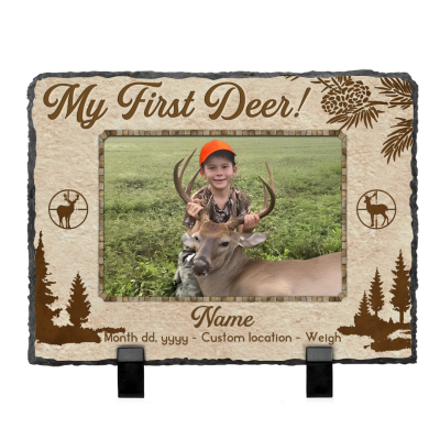 My First Deer Custom Photo Stone Slate - 1st Deer Gift - Child's First Deer Gift - Deer Hunting Gift