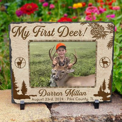 My First Deer Custom Photo Stone Slate - 1st Deer Gift - Child's First Deer Gift - Deer Hunting Gift