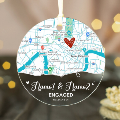 Custom Location Map Engagement Acrylic Ornament - Engaged Ornament Christmas Gift - Personalized Map Gifts For Newly Engaged Couple