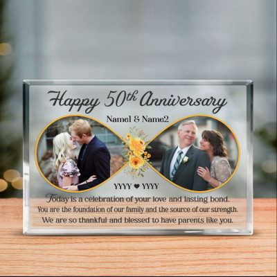Personalized 50th Wedding Anniversary Double Picture Acrylic Plaque - Golden Anniversary Decorations For Parent - 50 Years Anniversary Gifts