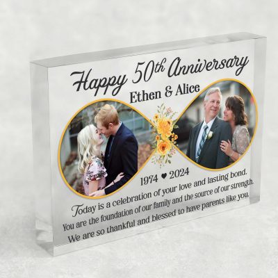 Personalized 50th Wedding Anniversary Double Picture Acrylic Plaque - Golden Anniversary Decorations For Parent - 50 Years Anniversary Gifts