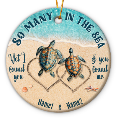 Custom Couple Turtle Beach Ornament With Names - Engagement Gift For Beach Lover - Couples Keepsake Christmas Ornament