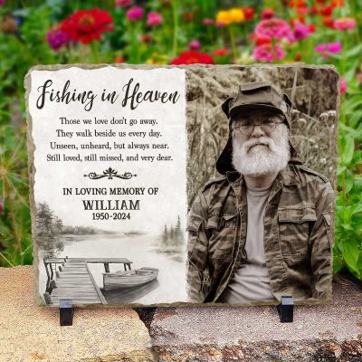 Fishing in Heaven Personalized Memorial Garden Stone - Dad Fishing Memory Gift - In Memory Of Lost Loved One Grave Marker - Dad Memorial Stone