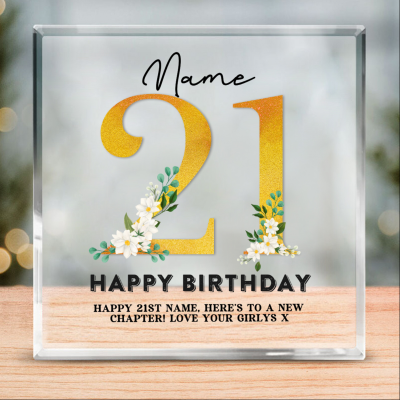 Happy 21st Birthday Personalized Acrylic Block With Names - 21st Birthday Keepsake Gift - Unique 21st Birthday Gifts For Her