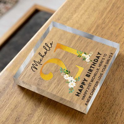 Happy 21st Birthday Personalized Acrylic Block With Names - 21st Birthday Keepsake Gift - Unique 21st Birthday Gifts For Her