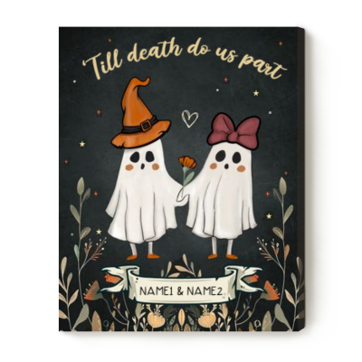 Personalized Ghost Couple Canvas Art - Valloween Gift - Gift for Halloween Lover - Goth Wedding Gift