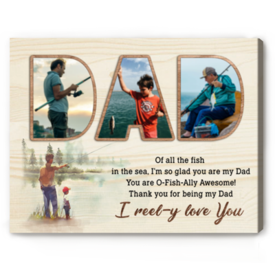 Custom Fishing Gifts For Dad - Personalized Fishing Dad Photo Collage Canvas - Best Gifts For Fisherman Dad - Gift For Dad From Son and Daughter