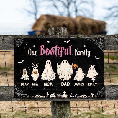 Custom Halloween Family Ghost Portrait Metal Sign - Personalized Halloween Family With Pets Metal Print - Halloween Decor - Fall Decor for Home