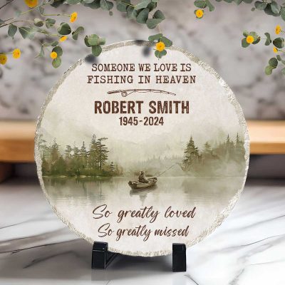 Someone We Love Is Fishing in Heaven Custom Stone - Memorial Dad Fishing In Heaven Slate - Fisherman Memorial Stone - Fisherman Sympathy Gift