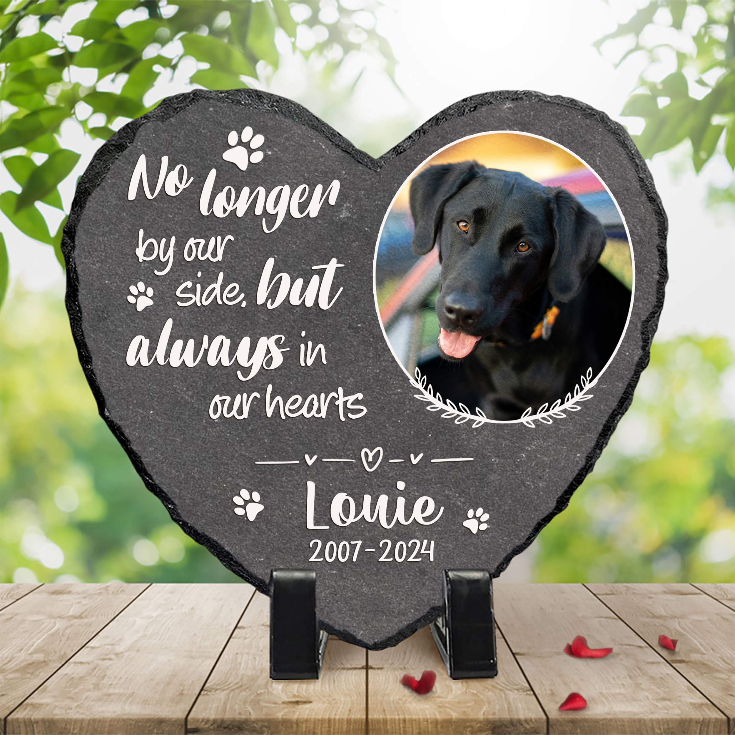 No Longer By Our Side Custom Pet Stone Slate - Personalized Pet Grave Marker - Pet Sympathy Gift - Pet Loss Memorial Gift - Garden Dog Memorial Stone