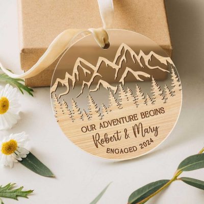 Our Adventure Begins - Personalized Engagement Acrylic Ornament With Names - Engaged Gifts For Couples - Engaged Christmas Ornament 2024