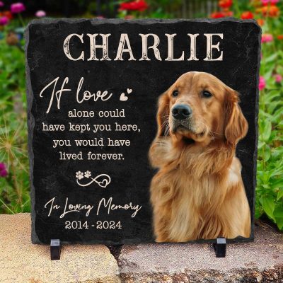 Forever In Our Hearts - Custom Dog Memorial Stone With Picture - Pet Bereavement Gifts For The Garden - Loss Of Dog Sympathy Gift