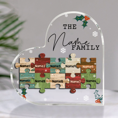 Pieces Of Our Family - Personalized Family Puzzle Piece Acrylic Plaque - Gift For Family Christmas - 2025 Family Keepsake Christmas Plaque