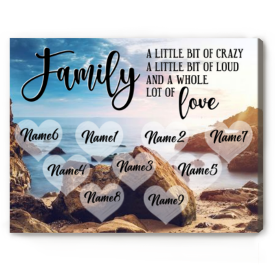 family a little whole lot of love - personalized family ocean beach multi-names premium canvas - one gift whole family