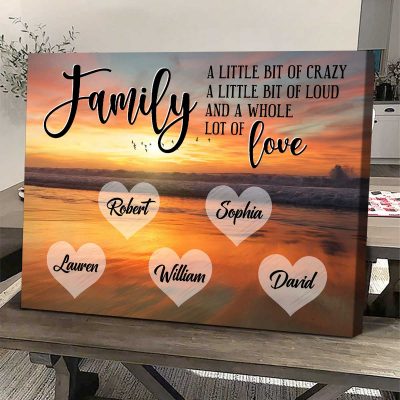 family a little whole lot of love - personalized family ocean beach multi-names premium canvas - one gift whole family