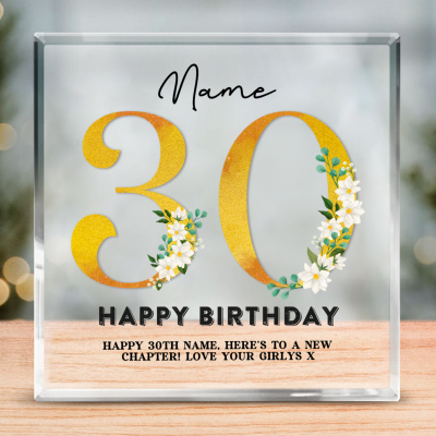 Happy 30th Birthday Personalized Acrylic Block With Names - 30 Years Old Birthday Keepsake Gift - Unique 30th Birthday Gifts For Women Men