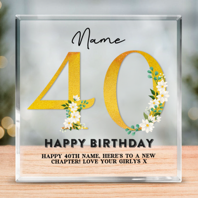 Happy 40th Birthday Personalized Acrylic Block With Names - 40 Years Old Birthday Keepsake Gift - Unique 40th Birthday Gifts For Women Men